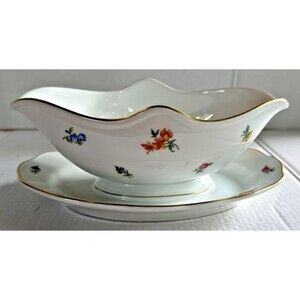 Hutschenreuther Mirabell #7658 Bavarian Porcelain Gravy Boat Floral Germany VTG